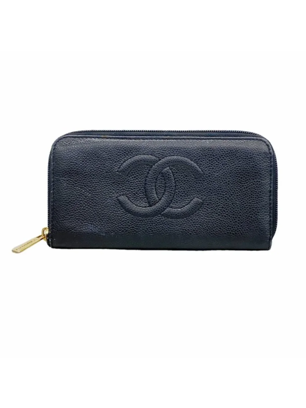 Chanel Wallet Caviar Leather Black Gold